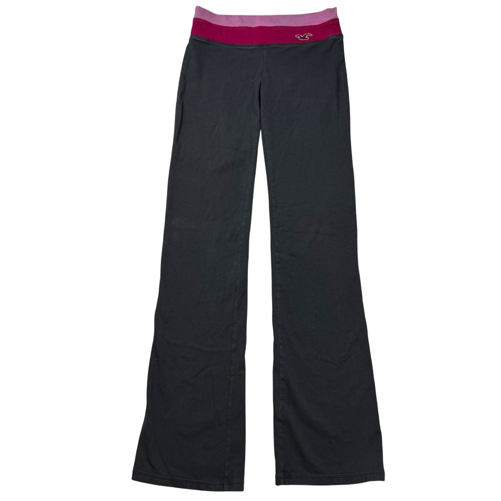 VTG Y2K Hollister Gray Pink Waistband Yoga Flare Leggings Small Ultra Low Rise